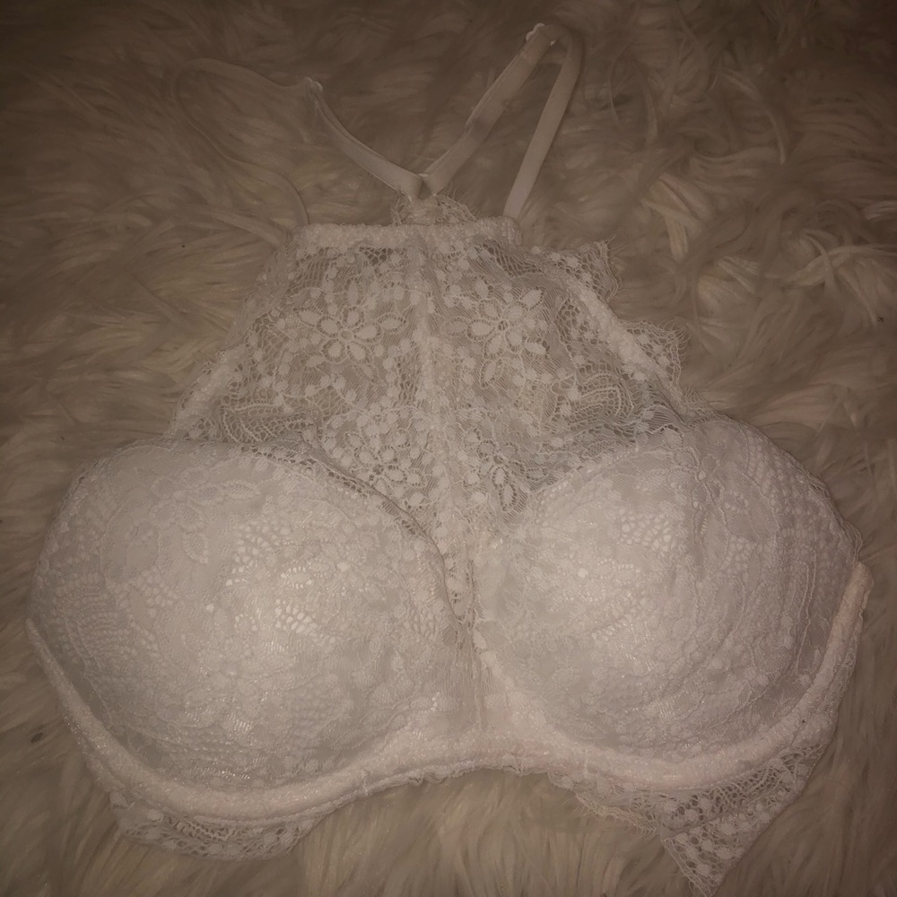 White PINK halter bralette